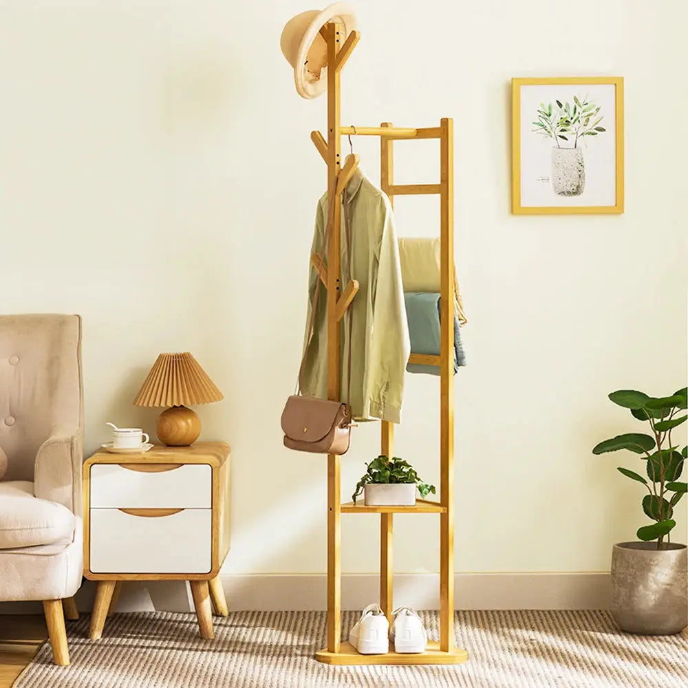 Bamboo Coat Rack Stand Coat Standing Tree Furnish Wise