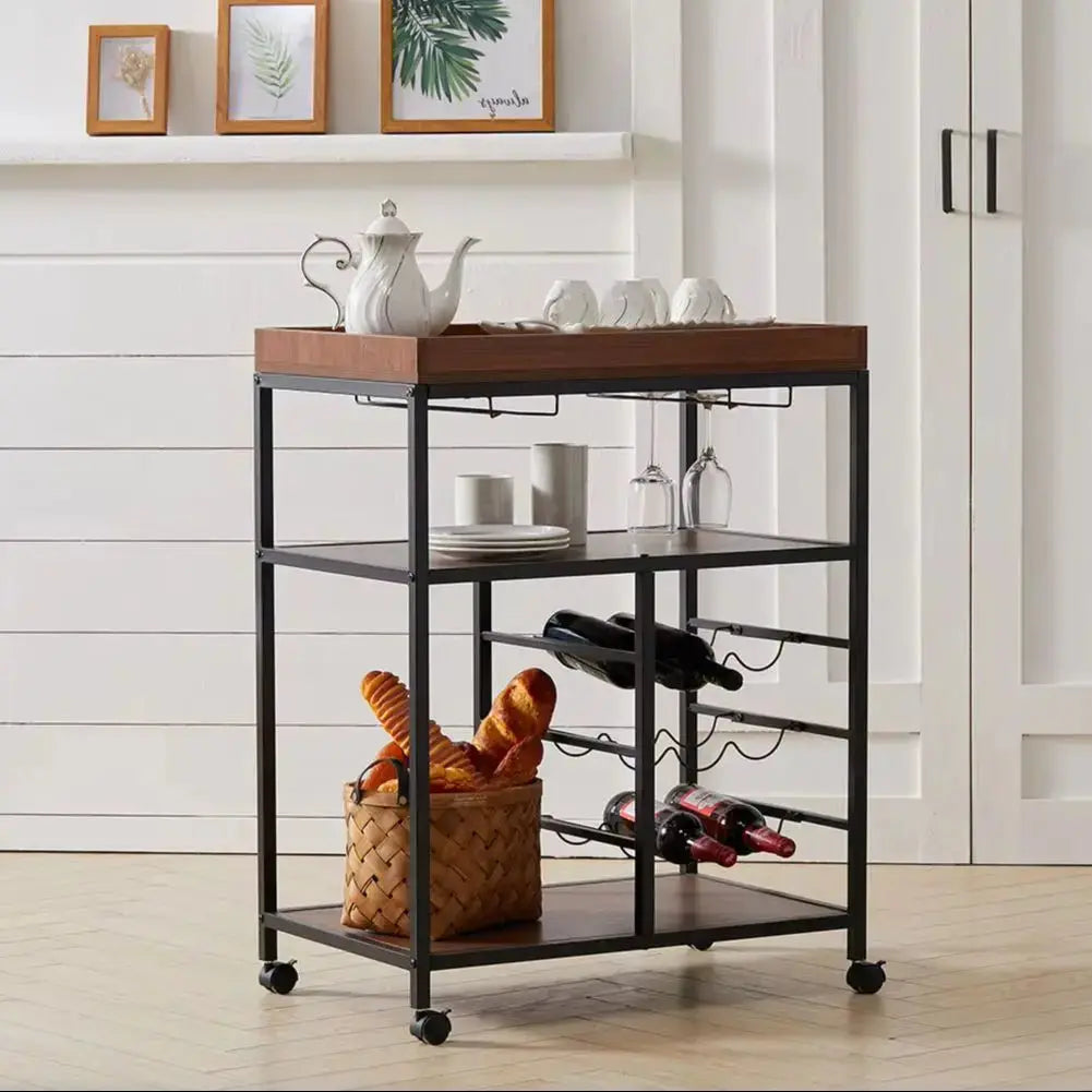 3 Tier Kitchen Trolley with Tea Tray Storage Shelf Furnish Wise