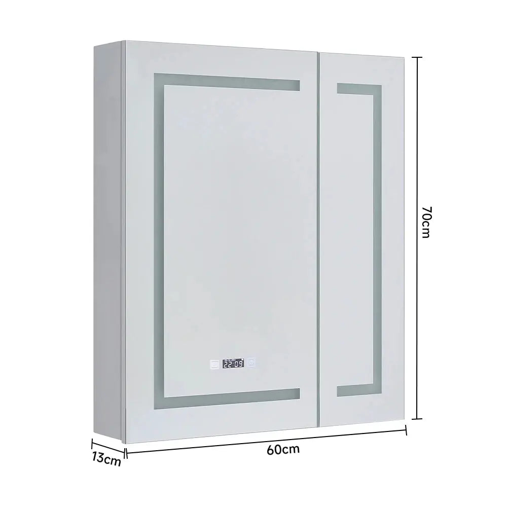 Frameless 2-Door LED Bathroom Mirror Cabinet with Clock Display