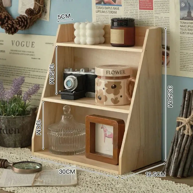 Solid Wood Cosmetics Storage Rack Multifunctional Organizer Desktop Cup Sample Storage Box Multi-layer Wooden Retro Storage Rack Furnish Wise