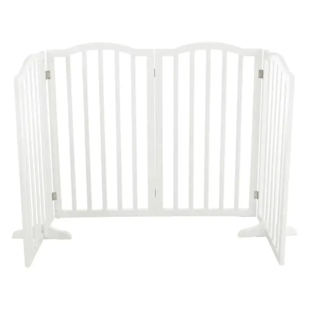 Wood Durable Free Standing Folable Pet Gate Fence, White 4 Panels