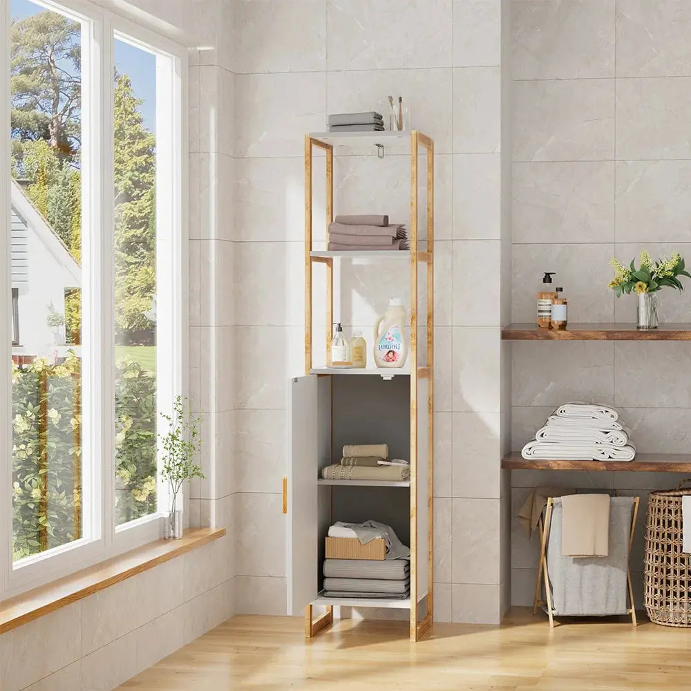 4-Tier Single-door Tall Bathroom Space Saver Organiser