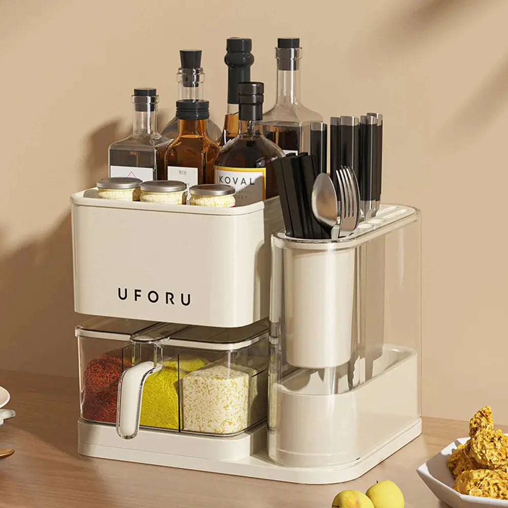 3 in 1 Kitchen Seasoning Box Spice Rack Knife Block
