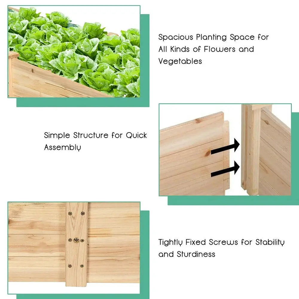 Solid Wood Raised Garden Bed with 2 Compartments