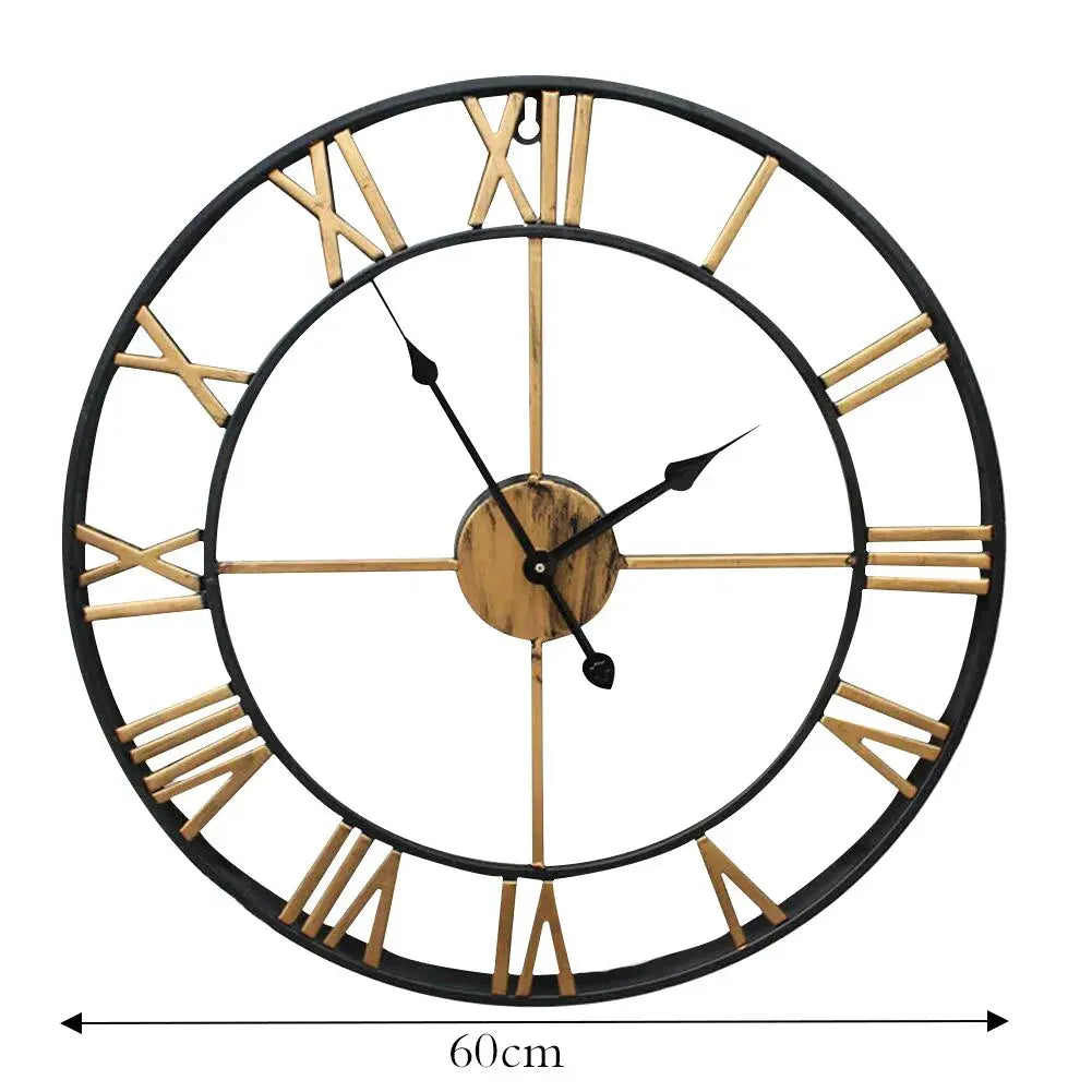 Black Metal Quartz Round Roman Wall Clock Furnish Wise