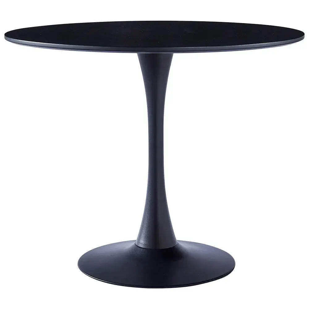 Modern Round Wooden Table with Metallic Base Furnish Wise