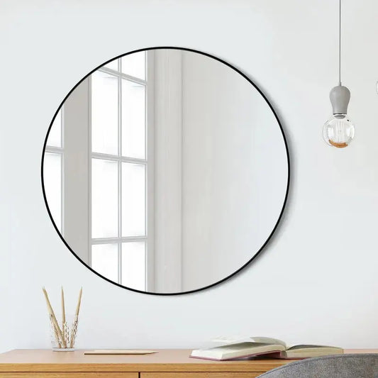 Modern Wall Mounted Slim Frame Round Mirror Furnish Wise