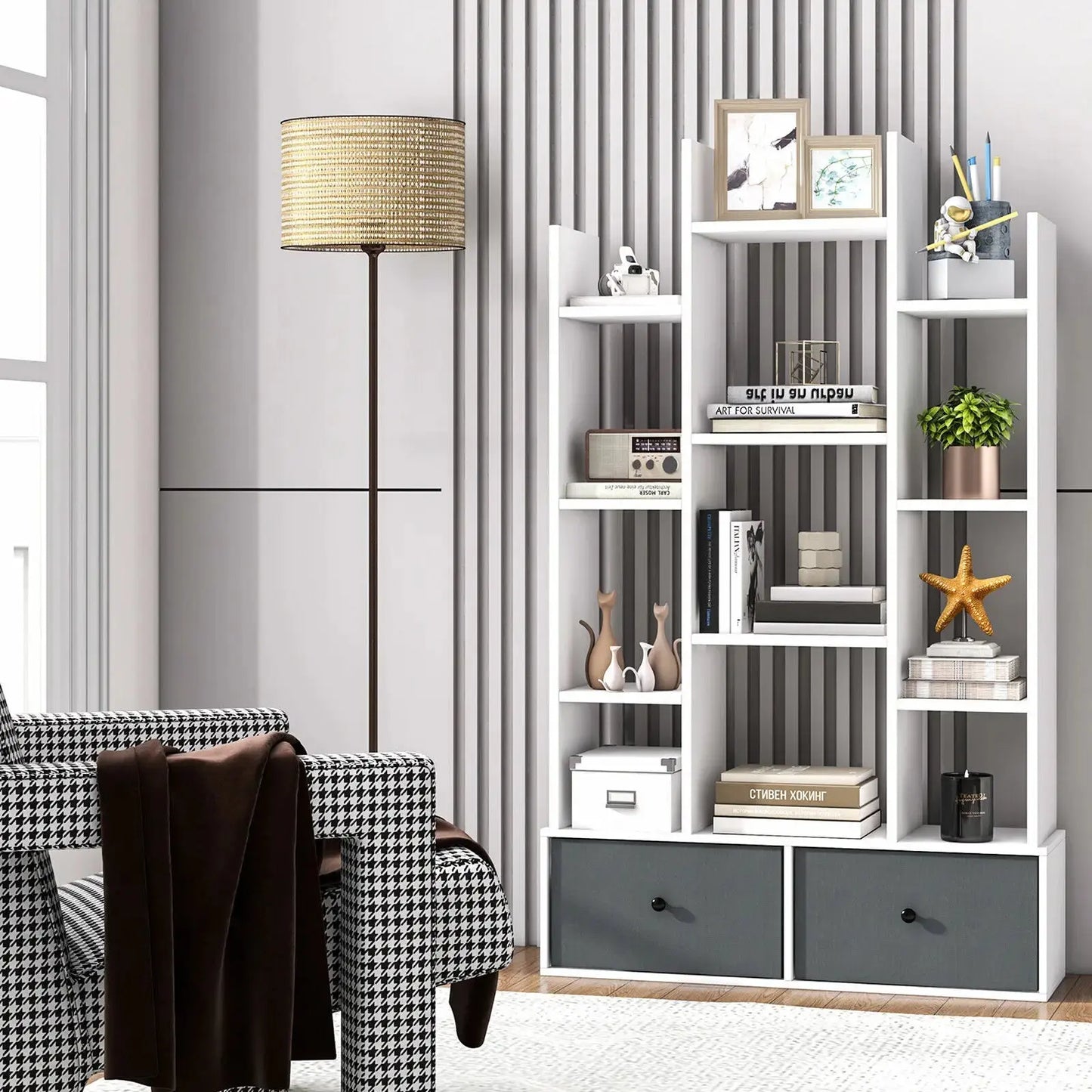 Open-Back Wooden Bookcase Display Furnish Wise