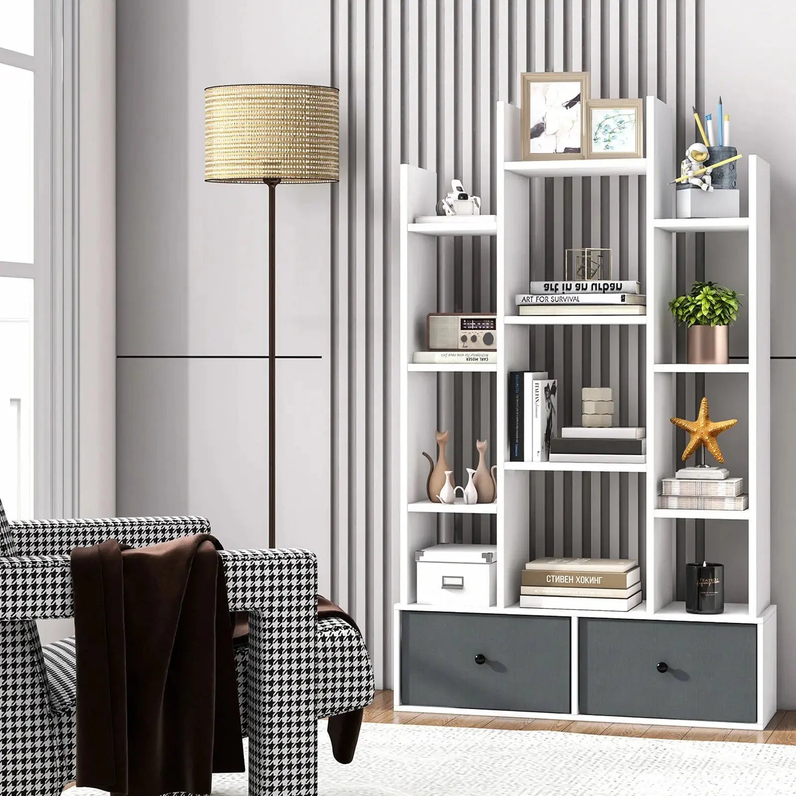Open-Back Wooden Bookcase Display Furnish Wise
