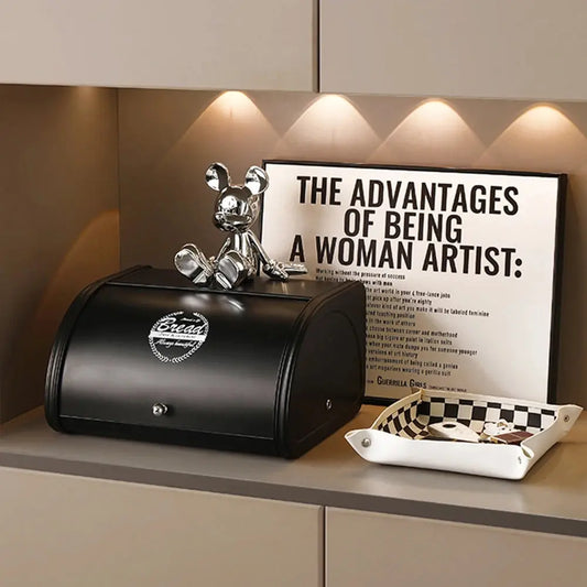 Black Roll Top Bread Box for Storing Bread and Pastries Various Kitchen Items Furnish Wise