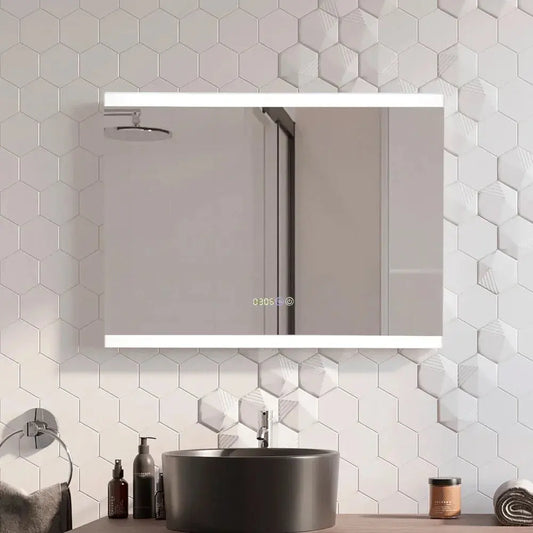 Frameless Anti-Fog LED Vanity Mirror with Clock Furnish Wise