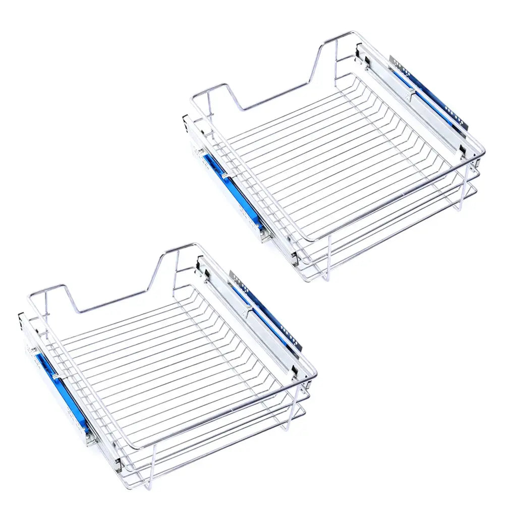 2-Piece Metal Sliding Kitchen Cabinet Pull Out Wire Basket Organiser