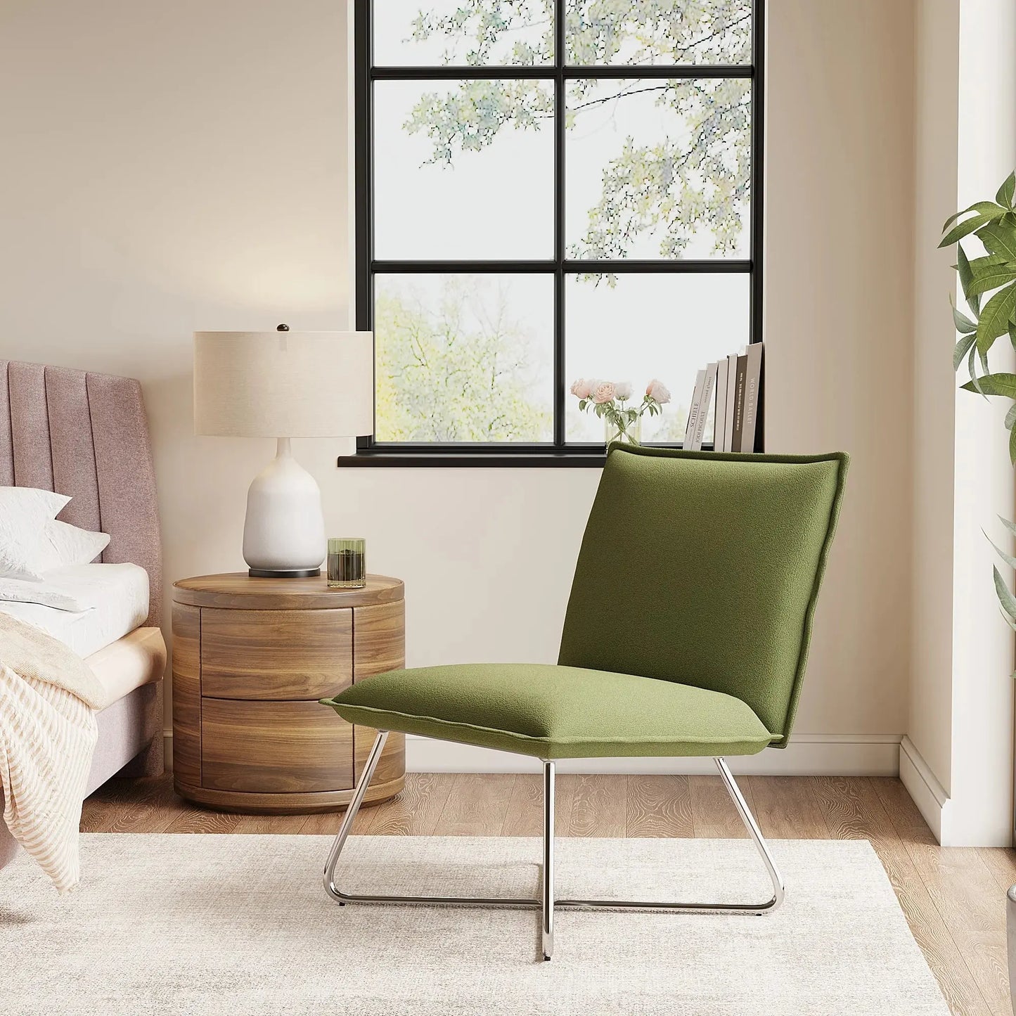Green Modern Linen Accent Chair Furnish Wise