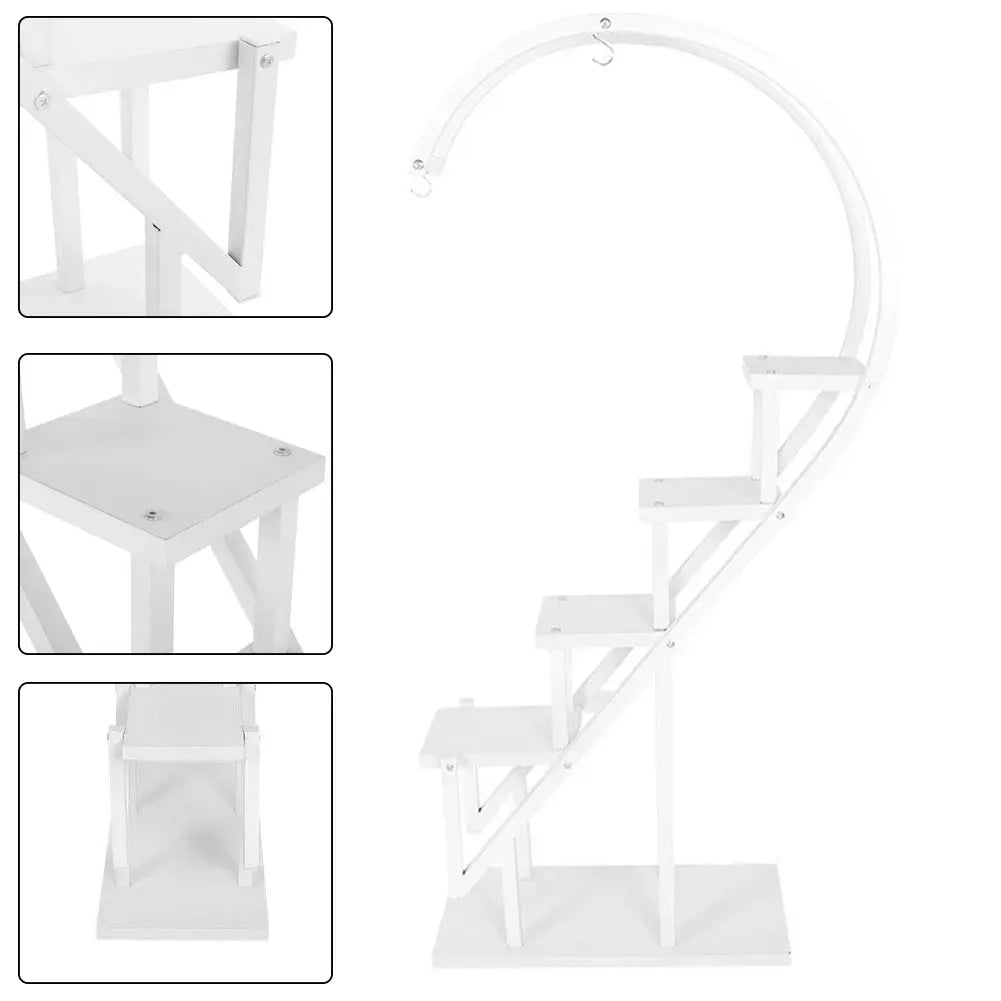 Curved 4-Tier Plant Stand Bonsai Display Shelf with Hooks