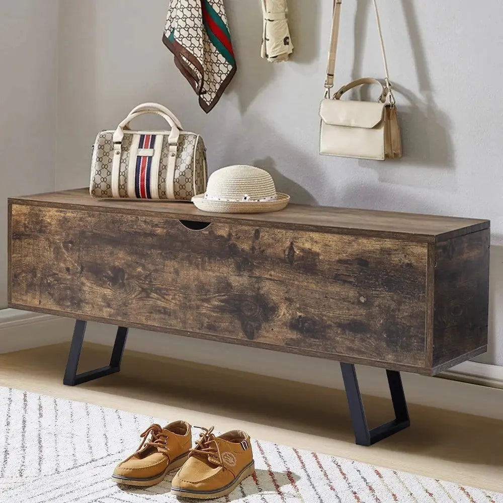 Industrial Wooden Flip Top Storage Bench Furnish Wise