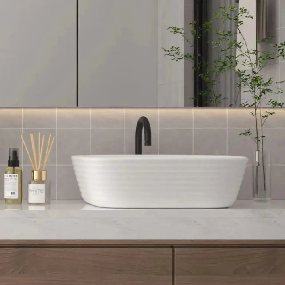 Modern White Square Countertop Bathroom Sink Furnish Wise