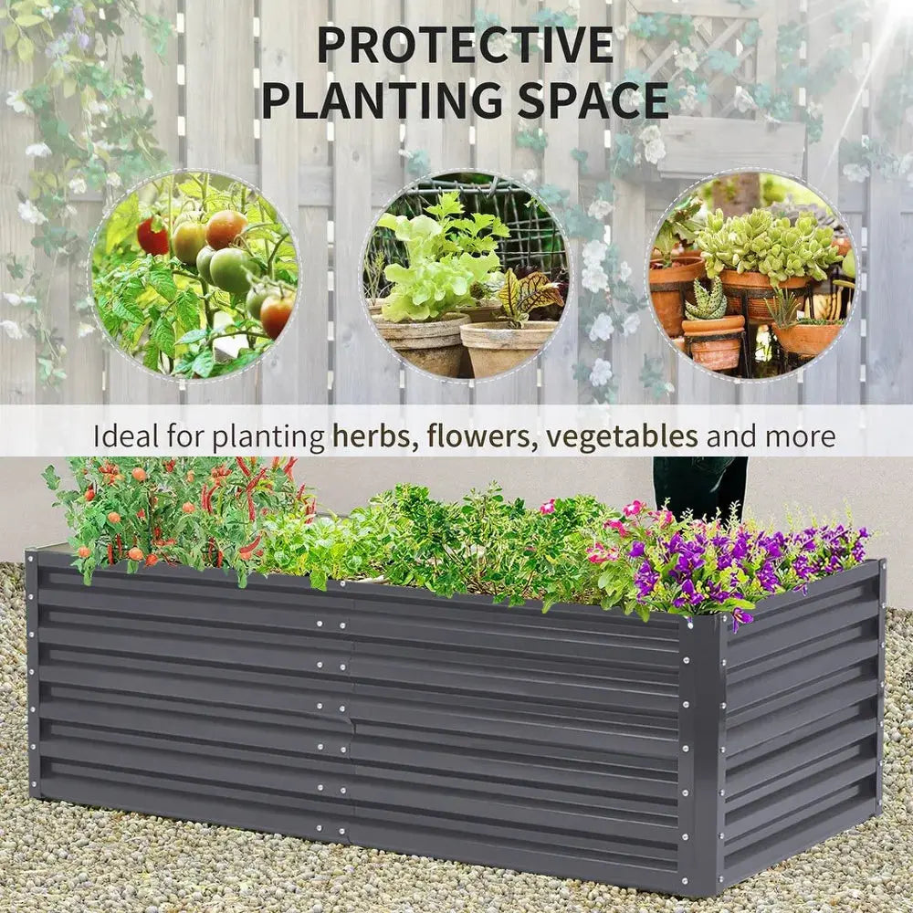 Outdoor Grey Modular Metal Raised Garden Bed, 180cmx 90cmx 57cm