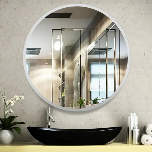 Modern Wall Mounted Slim Frame Round Mirror, White 40cm Furnish Wise
