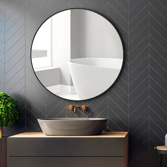 Modern Wall Mounted Slim Frame Round Mirror Furnish Wise