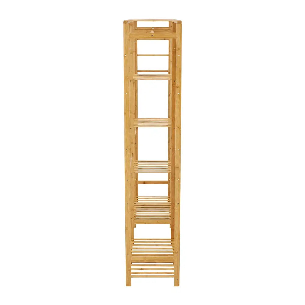 6 Tier Bamboo Wooden Clothes Rack with Side Hooks