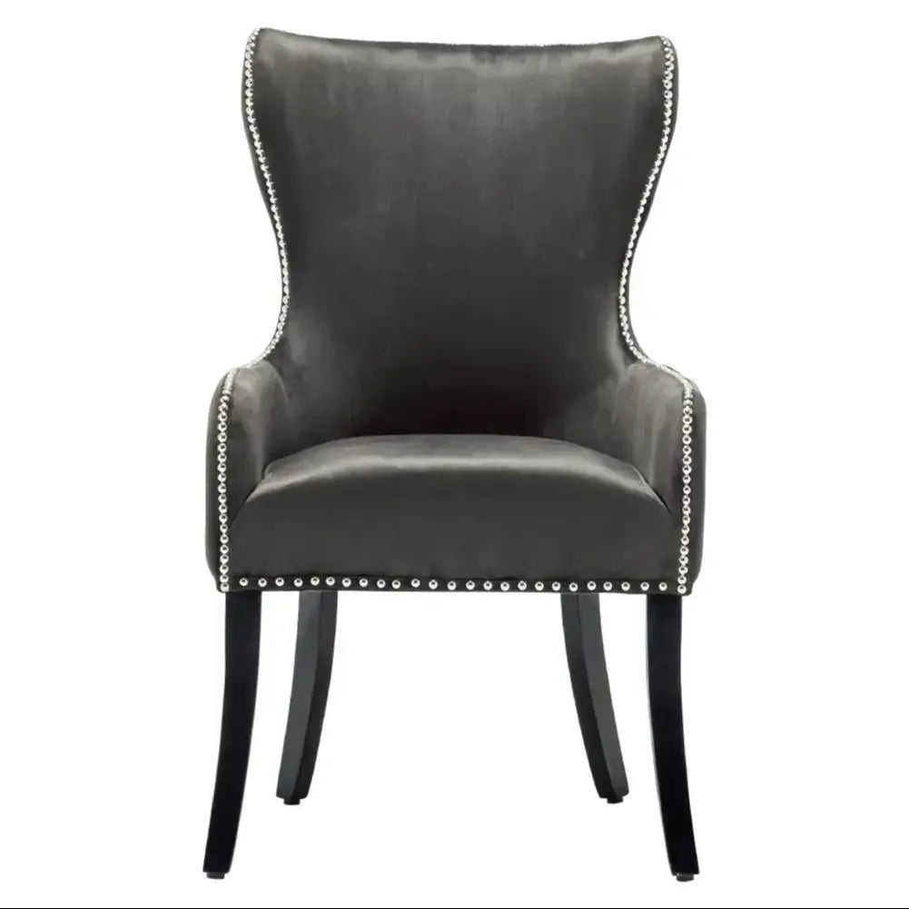 Coffee Vintage Velvet Upholstered Studded Dining Chair