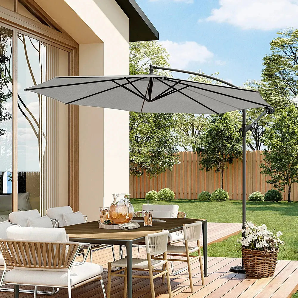 3m Large Garden Hanging Parasol Cantilever Sun Shade Patio Banana Umbrella No Base, Light Grey