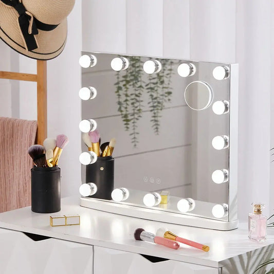 Rectangle Hollywood LED Lighted Cosmetic Mirror Furnish Wise