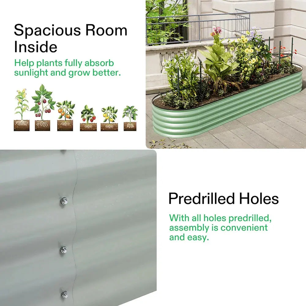 Light Green Oval-Shaped Steel Raised Garden Bed