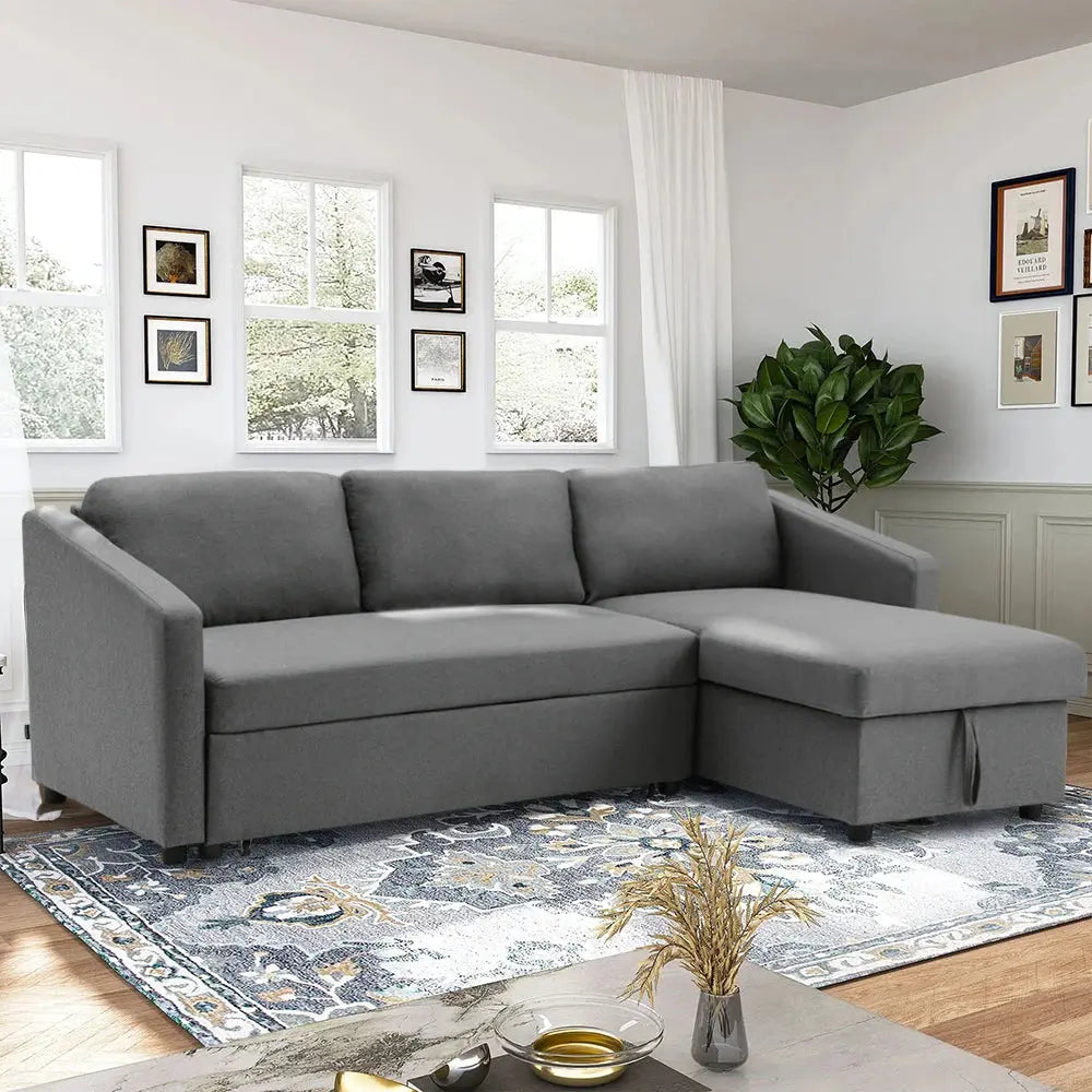 Dark Grey Corner 3-Seater Sofa Bed with Storage Furnish Wise