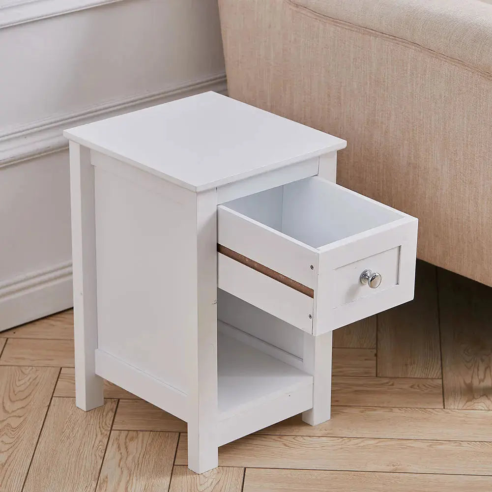 White Small Side Table with Drawer Furnish Wise