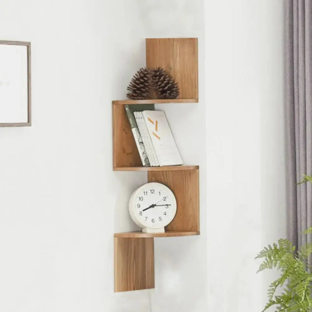 Tiered Wooden Floating Corner Shelf Furnish Wise