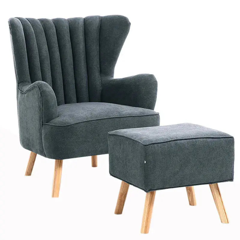Suede Wingback Armchair with Footstool and Lumbar Pillow Furnish Wise