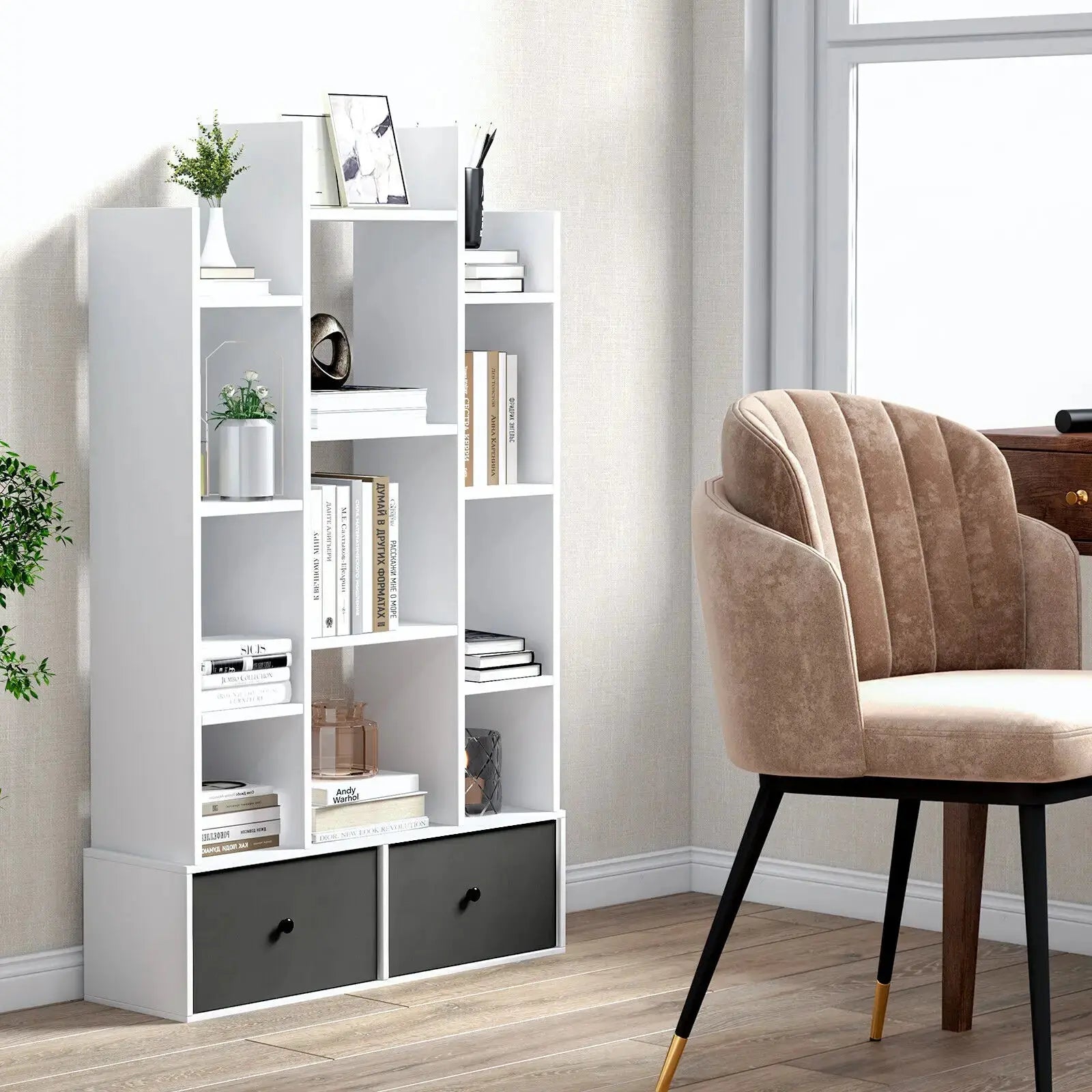 Open-Back Wooden Bookcase Display Furnish Wise