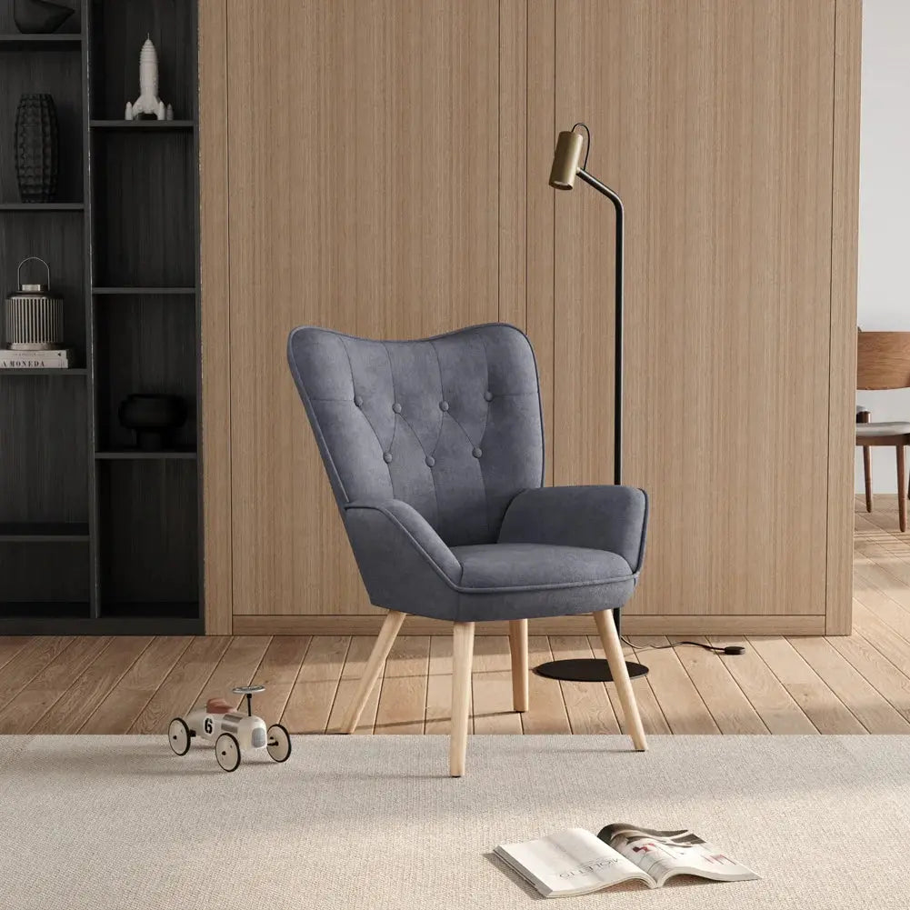 Elegant Grey Linen Tufted Back Armchair with Plush Cushioning