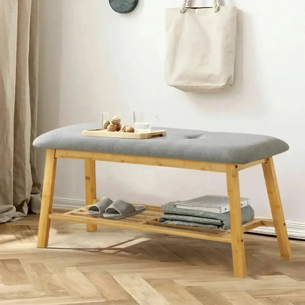 Multi-functional Home Use Bamboo Shoe Changing Stool with Soft Breathable Cushion