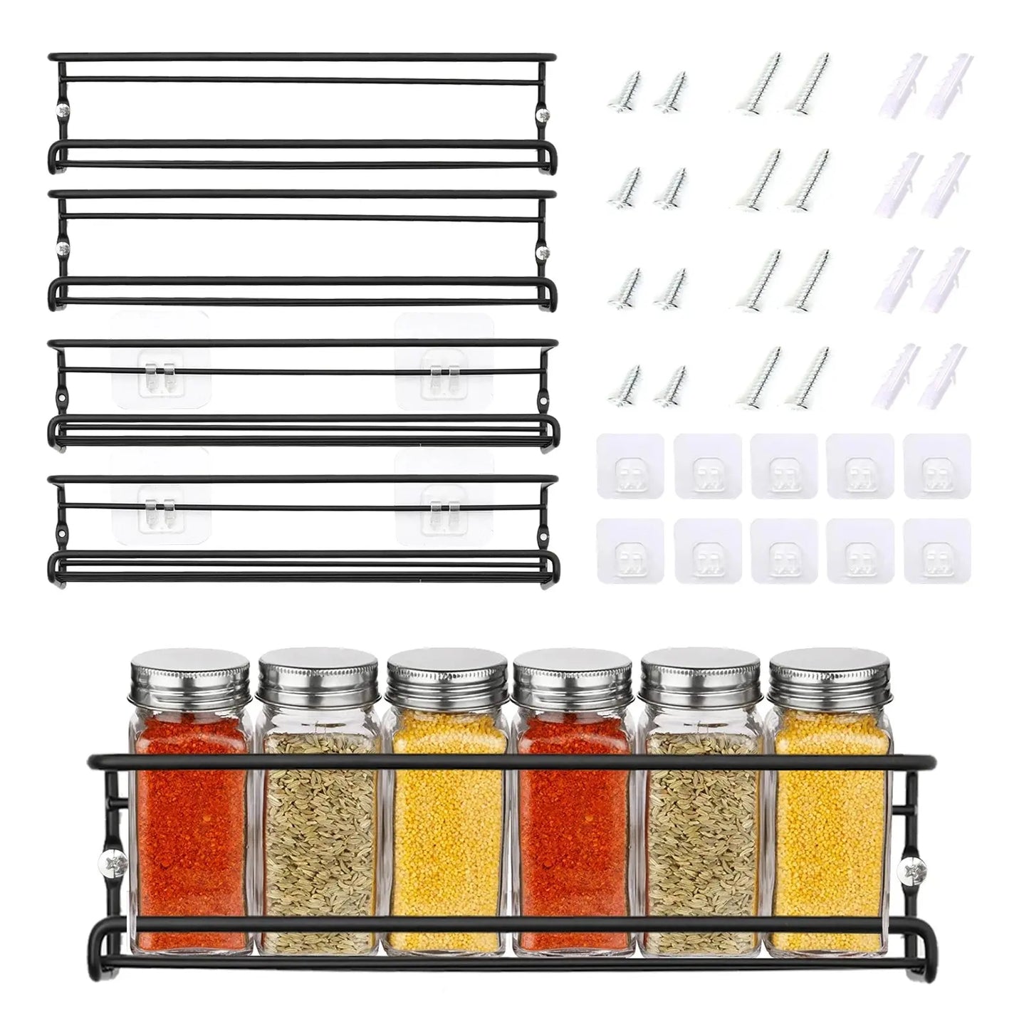 Set of 4 Wall-Mounted Spice Racks