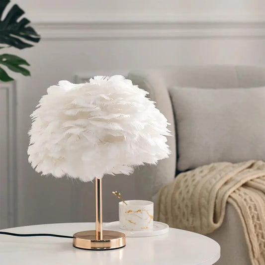 White Chic Feather Table Lamp Furnish Wise