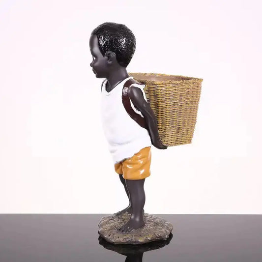 African Figurine Little Boy Tribal Kid Statue Sculpture  Art Piece Decor For Home Vase Storage Table Stand Study Room Ornament Furnish Wise