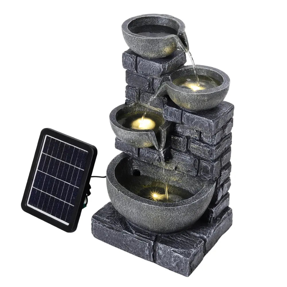 Rustic Solar Water Fountain with LED Lights for Gardens, Patios and Balconies