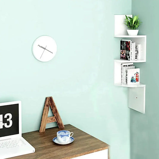 Wooden Zigzag Floating Corner Shelves Multi-Tier White