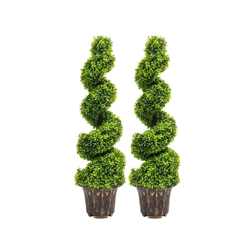 Voltsify 2pcs Artificial Potted Rotating Topiary Trees Garden Yard Ornament with Pot