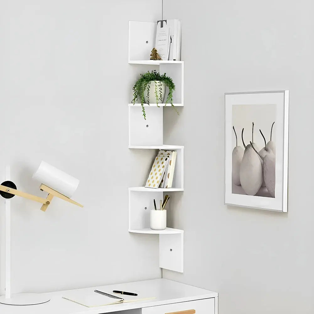 Wooden Zigzag Floating Corner Shelves Multi-Tier White