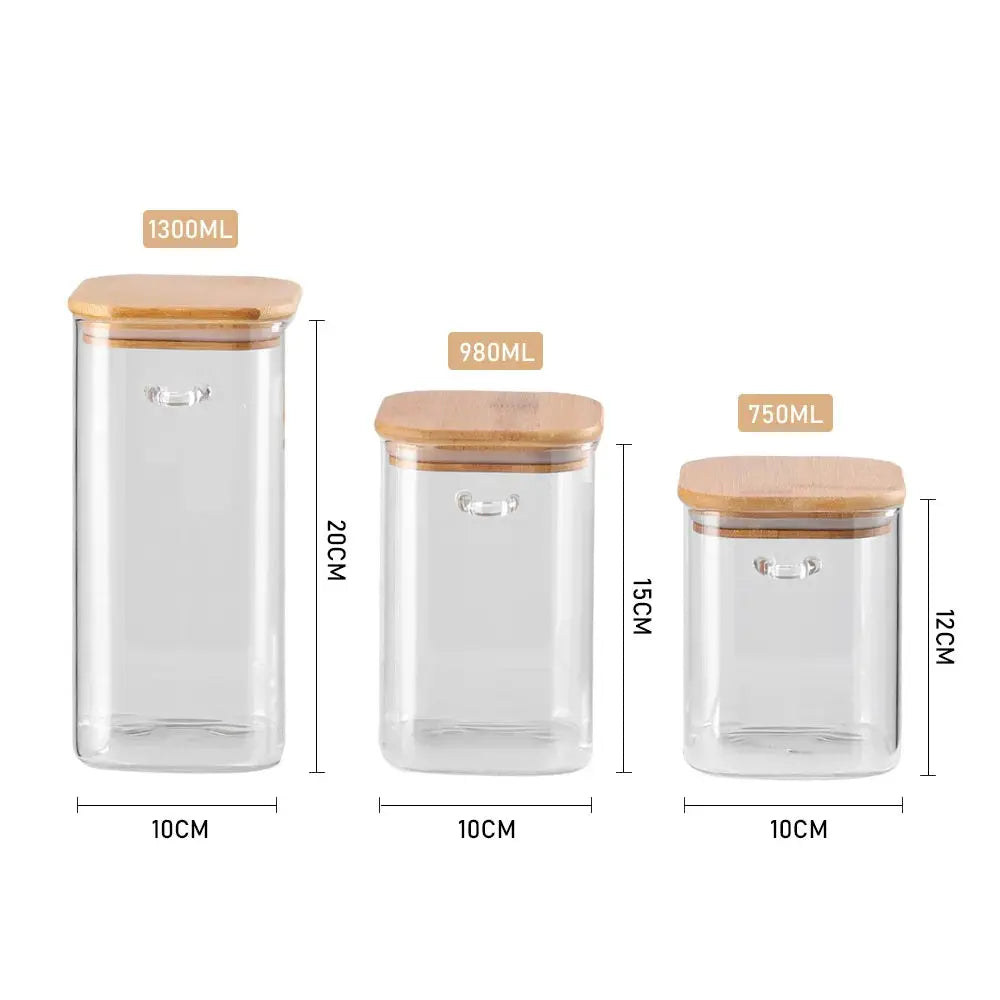 3Pcs Glass Storage Jars with Bamboo Spoons