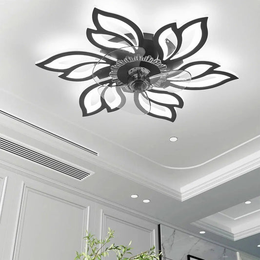 Black Modern Flower Ceiling Fan with 3 Color Lights Furnish Wise