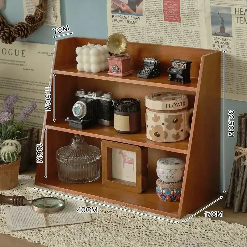 Solid Wood Cosmetics Storage Rack Multifunctional Organizer Desktop Cup Sample Storage Box Multi-layer Wooden Retro Storage Rack Furnish Wise