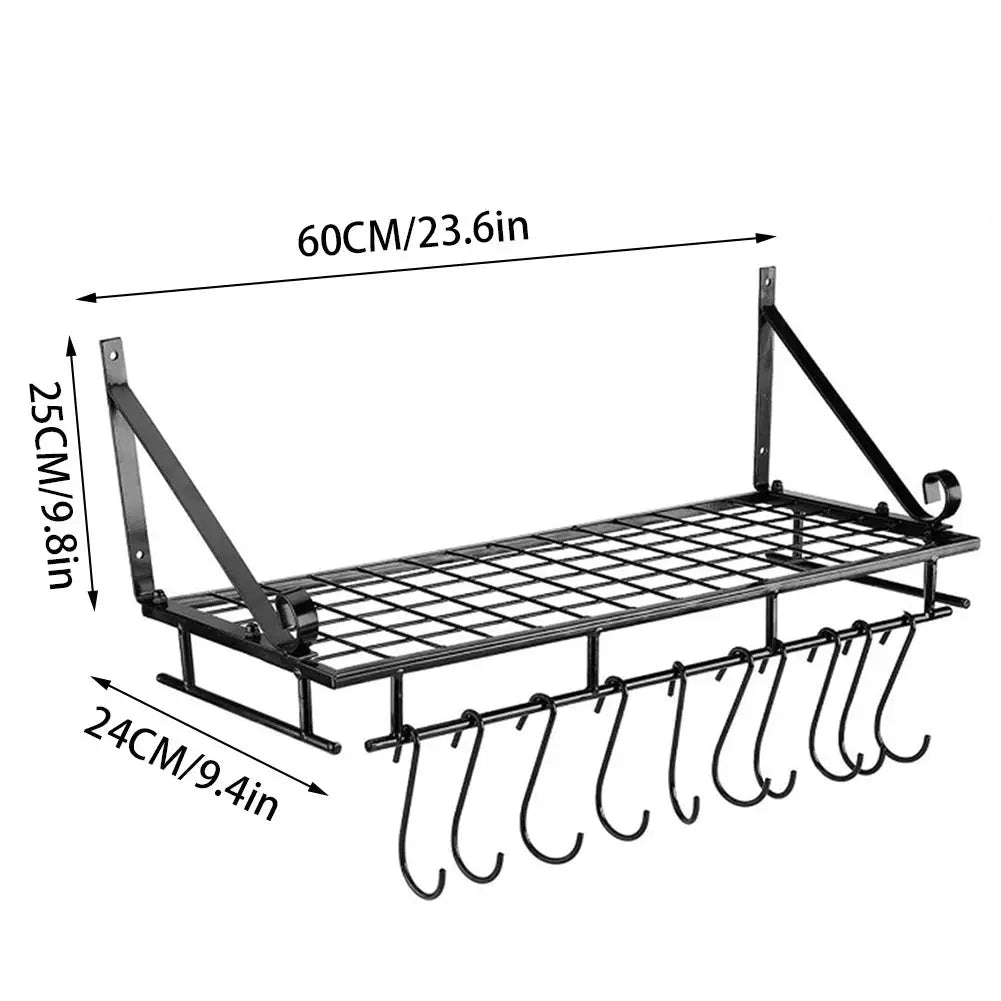 Wall Mounted Hanging Pot Pan Shelf with Hooks