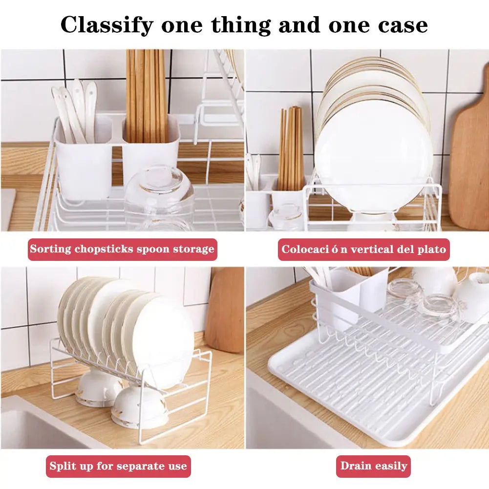 2-Tier Metal Kitchen Dish Drainer Rack  with Removable Drip Tray