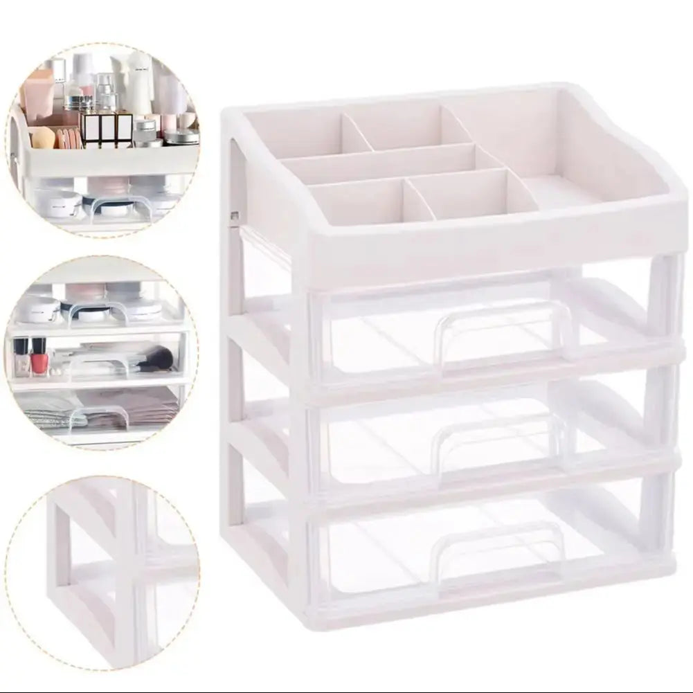 Clear White Portable Makeup Organiser 6 Compartments & 3 Drawers