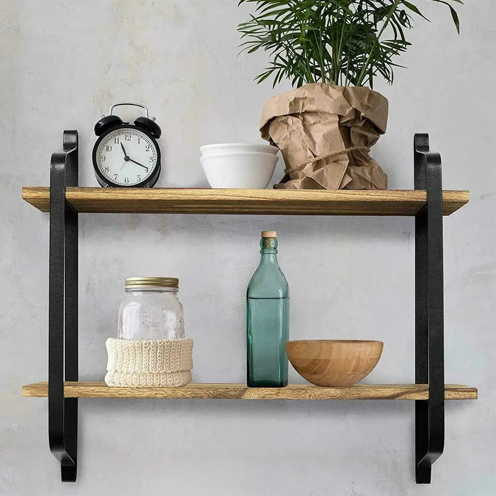 2-Tier Industrial Style Floating Wall Shelf