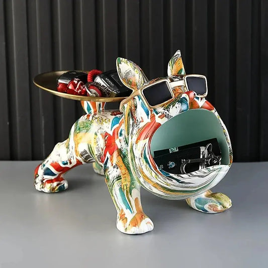 Resin French Bulldog Colorful Animal Figurine Cool Dog Statue with Tray Living Study Room Bedroom Home Office Decor Gift Furnish Wise